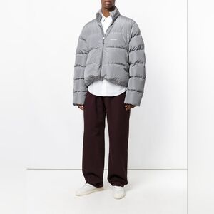 Balenciaga Style C-Shape Puffer Jacket, Unisex, Gray, Size XL